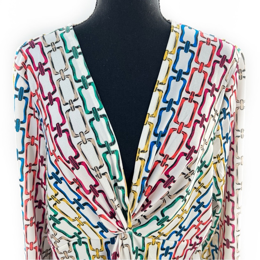 Studio by JPR Multicolor Chain Link Print Deep V-Neck 3/4 Sleeve Blouse Size XL - Picture 3 of 14
